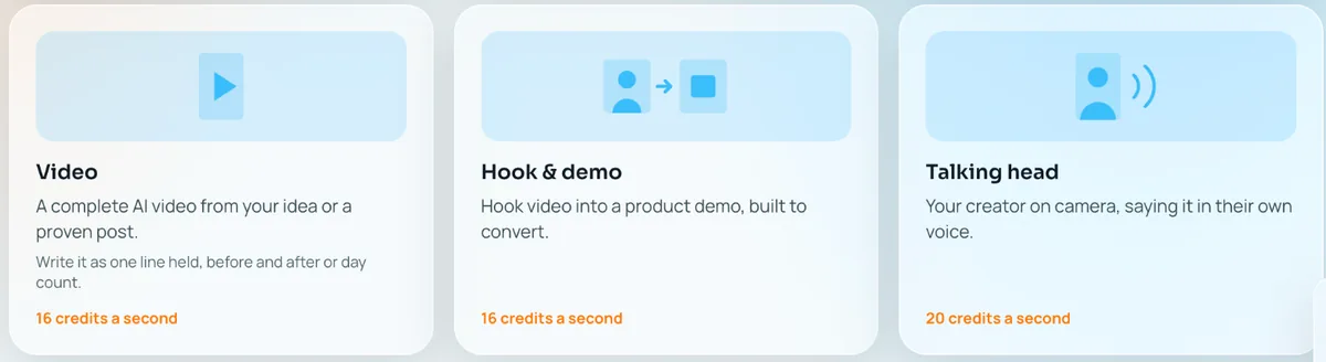 Amplify video formats: Video, Hook and demo, Talking head